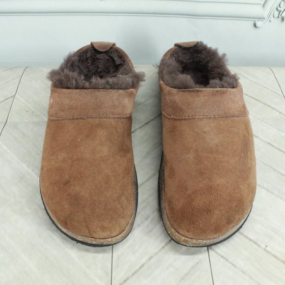 *LL Bean Brown Suede Slip-On Shearling Lined Clogs Slippers Size 10.5 Inches - Picture 5 of 9